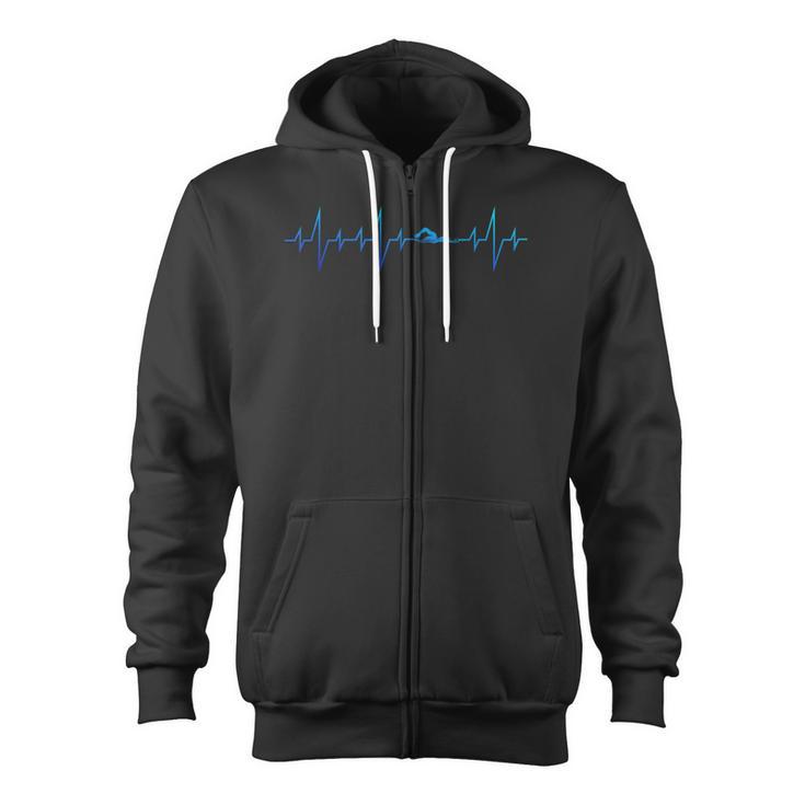 Sports Swimming Club Hobby Swimmer Heartbeat Swimming Zip Up Hoodie