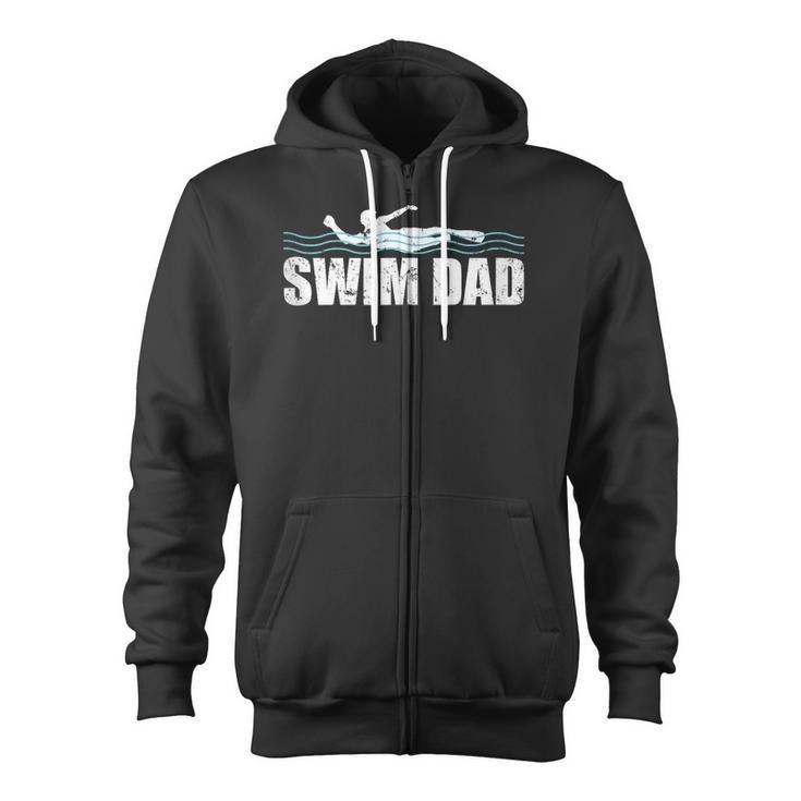 Swim Dad Support Swimming Father Sport Zip Up Hoodie