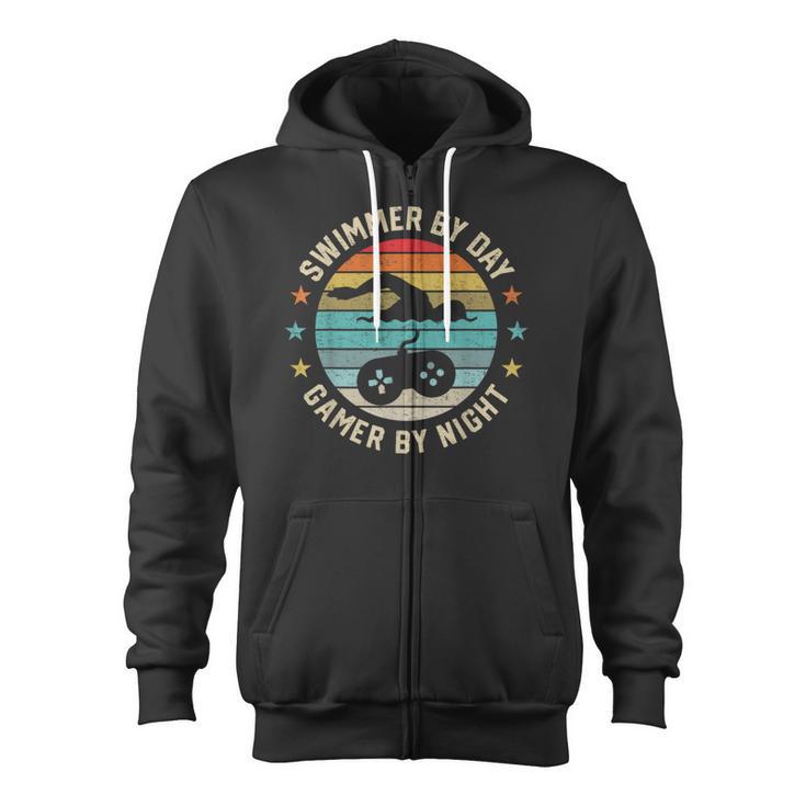 Swimmer By Day Gamer By Night Swimming Swim Lover Gaming Zip Up Hoodie