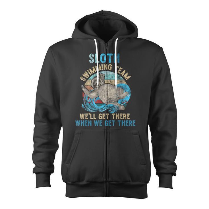 Swimmer Swim Sloth Swimming Team Retro Zip Up Hoodie