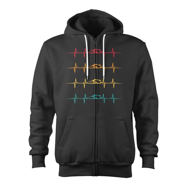 Swimming Swimmer Heartbeat Vintage Men Boys Women Swim Lover Zip Up Hoodie