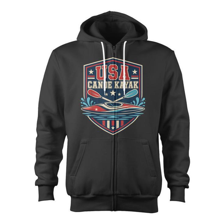 USA Canoe Kayak Paddling American Flag Emblem Zip Up Hoodie