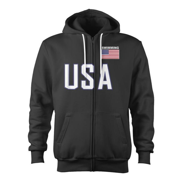 USA Flag Swim Swimming Sport Practice Equipment Men Women Zip Up Hoodie