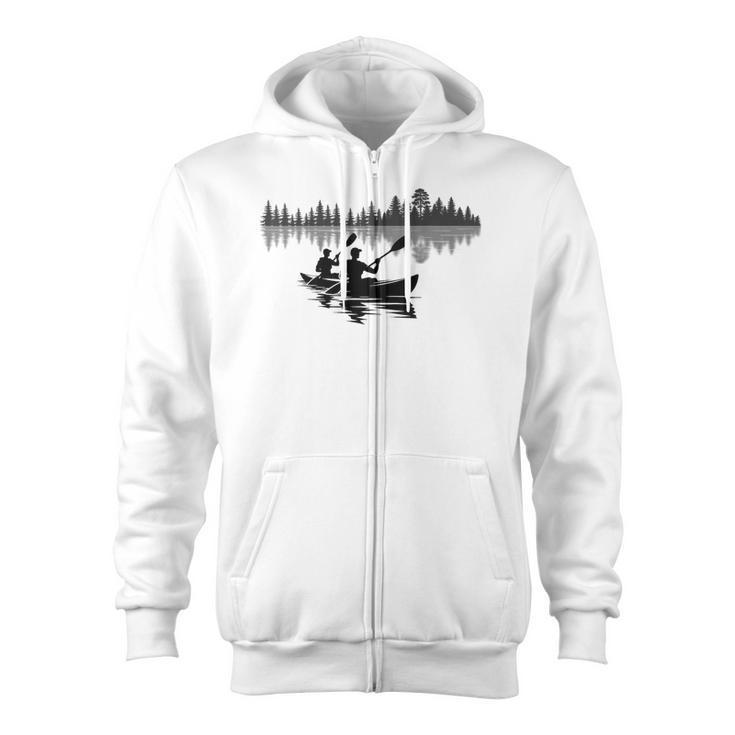 Canoe Silhouette Forest Lake Reflection Zip Up Hoodie