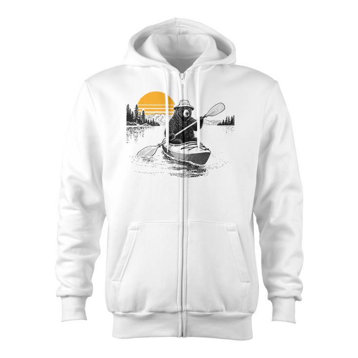 Kayaking Bear Retro Sunset Paddling Canoe Outdoor Adventure Zip Up Hoodie