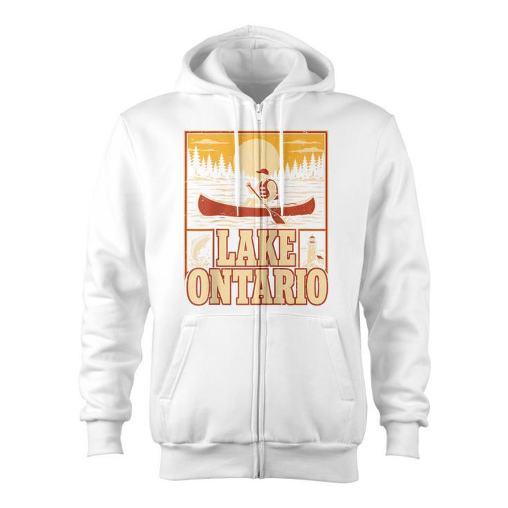 Lake Ontario Canoe Fishing Light House Sunset Retro Raglan Baseball Tee Zip Up Hoodie