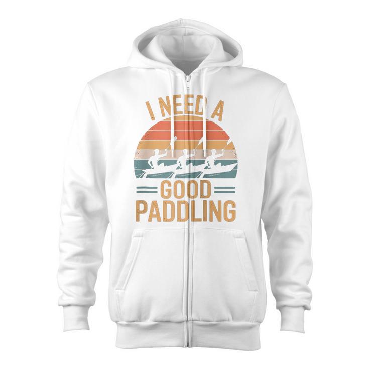 I Need A Good Paddling Retro Sunset Canoe Raglan Baseball Tee Zip Up Hoodie
