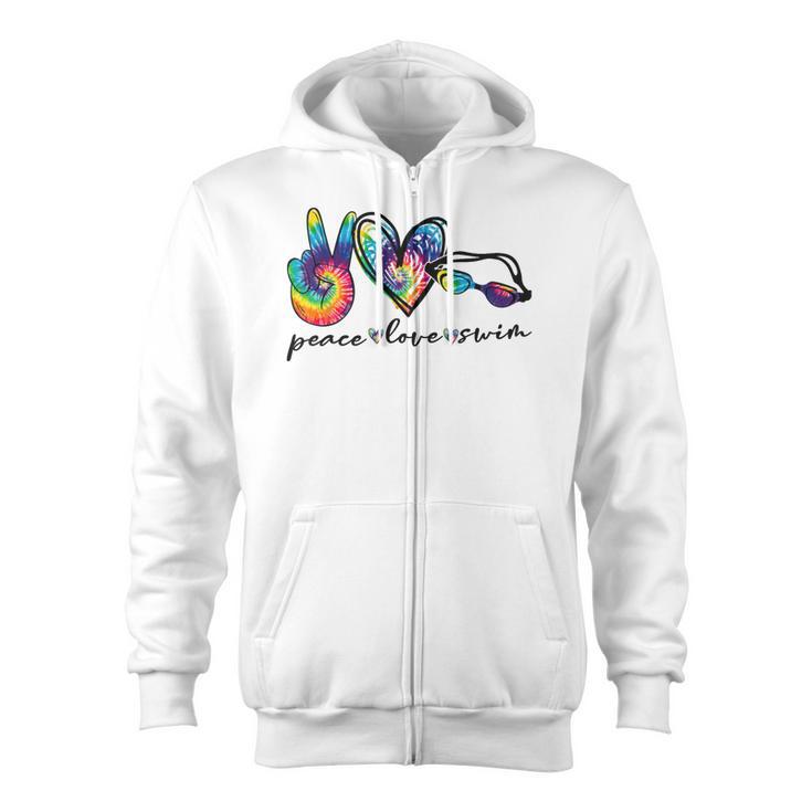 Peace Love Swim Tie Dye Swimmer Swimming Summer Trip Zip Up Hoodie
