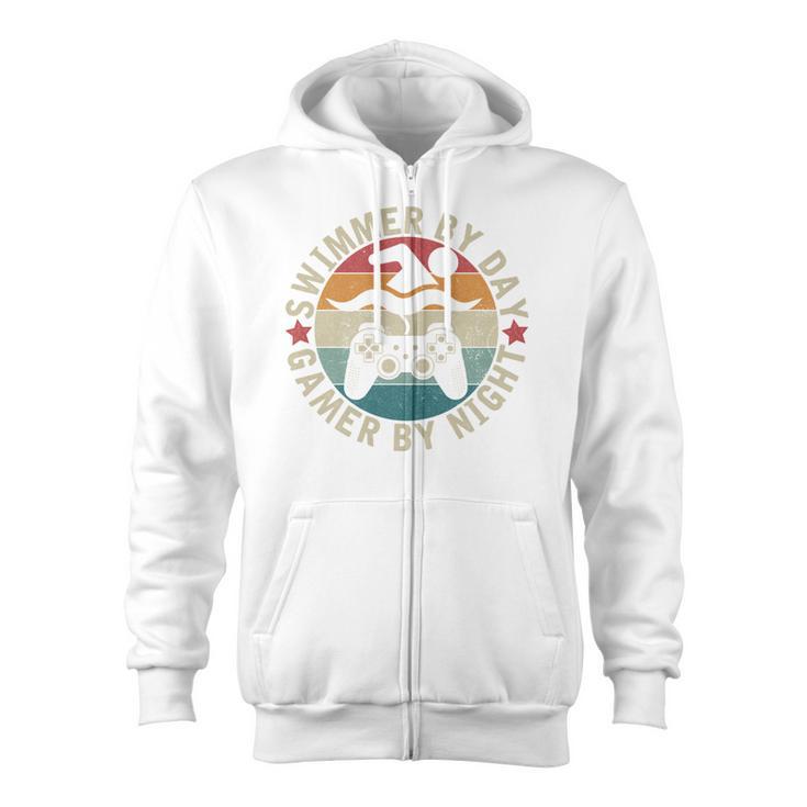 Swimmer By Day Gamer By Night Swimming Swim Gaming Zip Up Hoodie