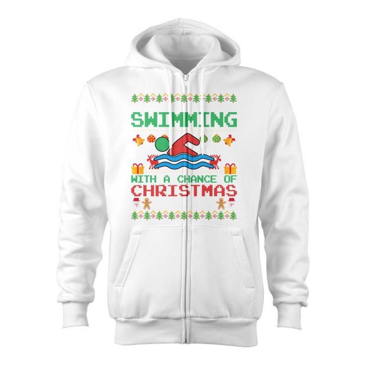 Swimming Christmas Party Swim Swimmer Christmas Ugly Style Zip Up Hoodie
