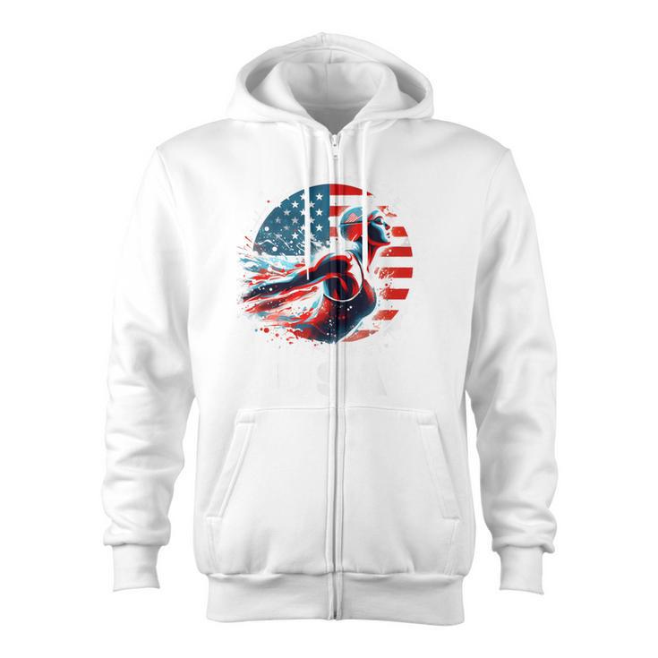 Swimming United States Apparel American Flag Swimming Zip Up Hoodie