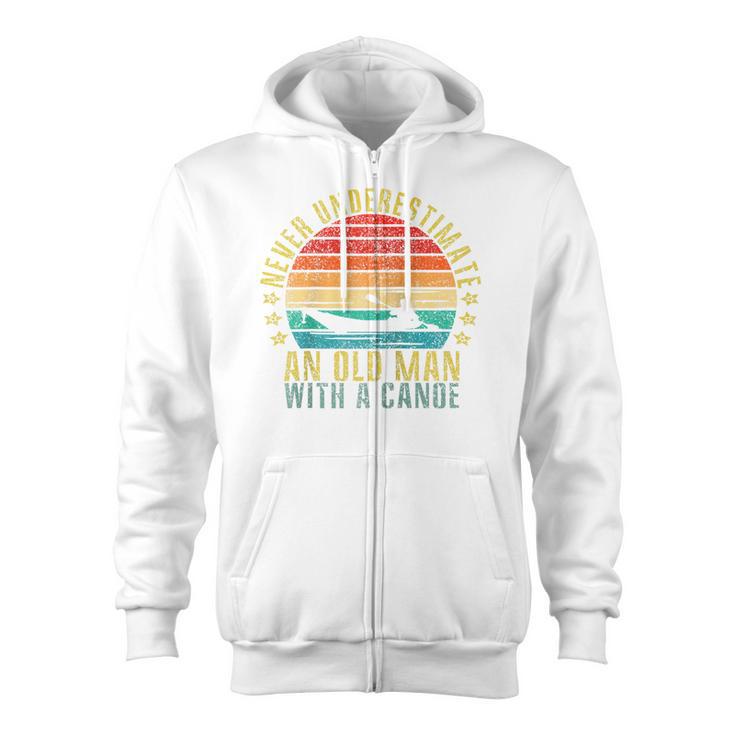 Never Underestimate An Old Man With a Canoe Retro Raglan Baseball Tee Zip Up Hoodie