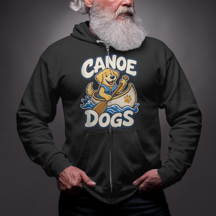 Canoe Dogs Golden Retriever Paddling Graphic Zip Up Hoodie