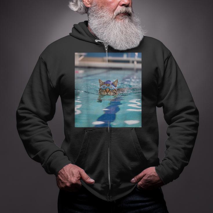 Competitive Swim Team Funny Kitty Cat Swimming Zip Up Hoodie