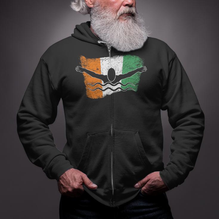 Cool Ireland Flag Vintage Irish Flag Swimmer Fly Swimming Zip Up Hoodie