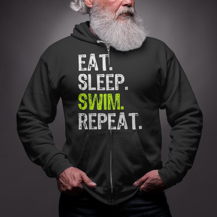 Eat Sleep Swim Repeat Swimming Swimmer Cool Zip Up Hoodie