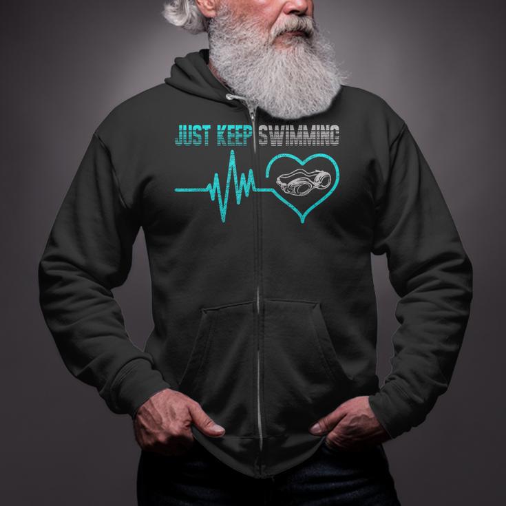 Just Keep Swimming For Swimmers Divers Diving Retro Zip Up Hoodie Just Keep Swimming For Swimmers Divers Diving Retro Zip Up Hoodie