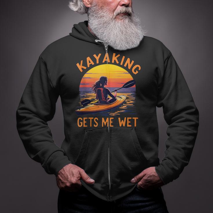 Kayaking Gets Me Wet Kayak Paddling Canoe Adult Joke Sleeveless Zip Up Hoodie