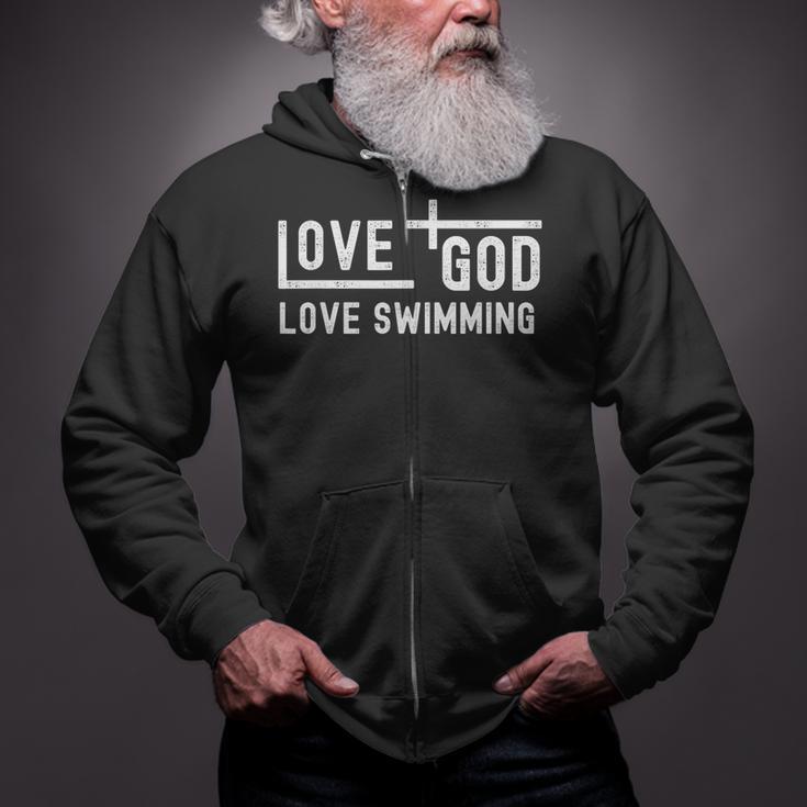 Love God Love Swimming Swim With Jesus For Christian Athlete Zip Up Hoodie