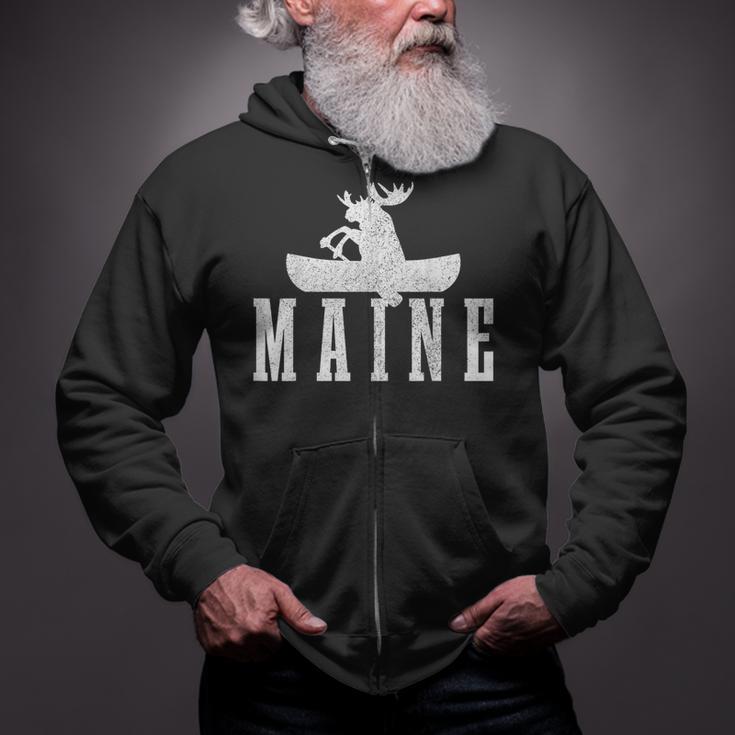 Maine Canoe Kayak Moose USA America Souvenir Zip Up Hoodie