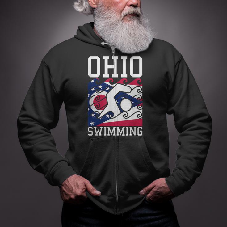 Ohio Flag Swimming Team Swim Swimmer US State Zip Up Hoodie
