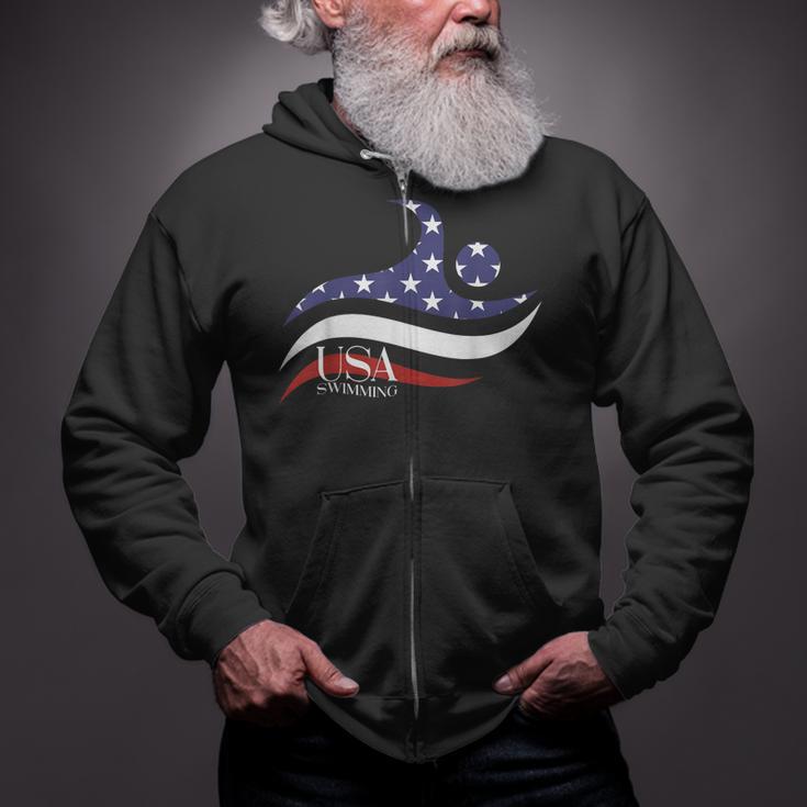 Patriotic American Flag Floating USA Swimming Team Zip Up Hoodie Patriotic American Flag Floating USA Swimming Team Zip Up Hoodie