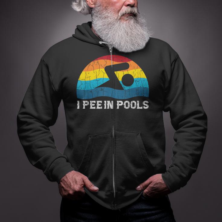 I Pee In Pools Swimmer Swimming Coach Player Graphic Zip Up Hoodie