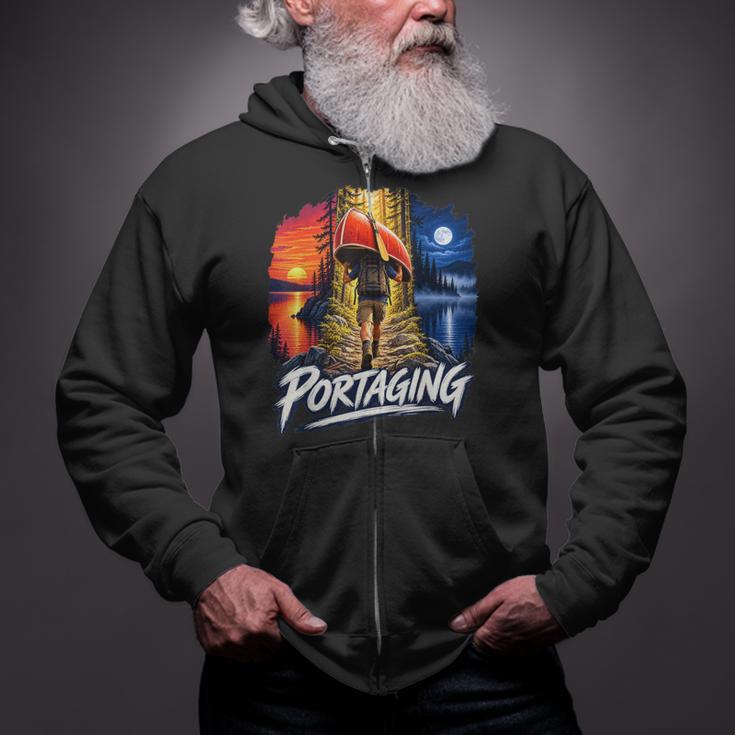 Portaging Canoe Wilderness Adventure Scenic Graphic Zip Up Hoodie Portaging Canoe Wilderness Adventure Scenic Graphic Zip Up Hoodie