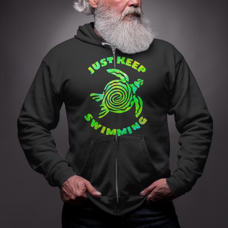 Sea Turtle Just Keep Swimming Ocean Beach Vacation Zip Up Hoodie