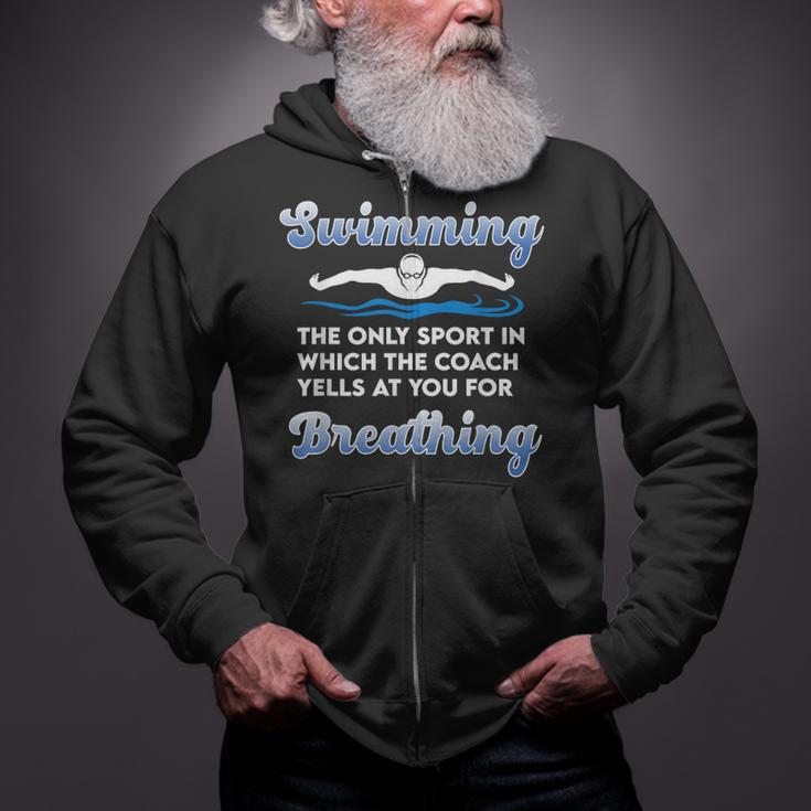 Swim Team Swimming Coach Quote Swim Breathing Joke Zip Up Hoodie