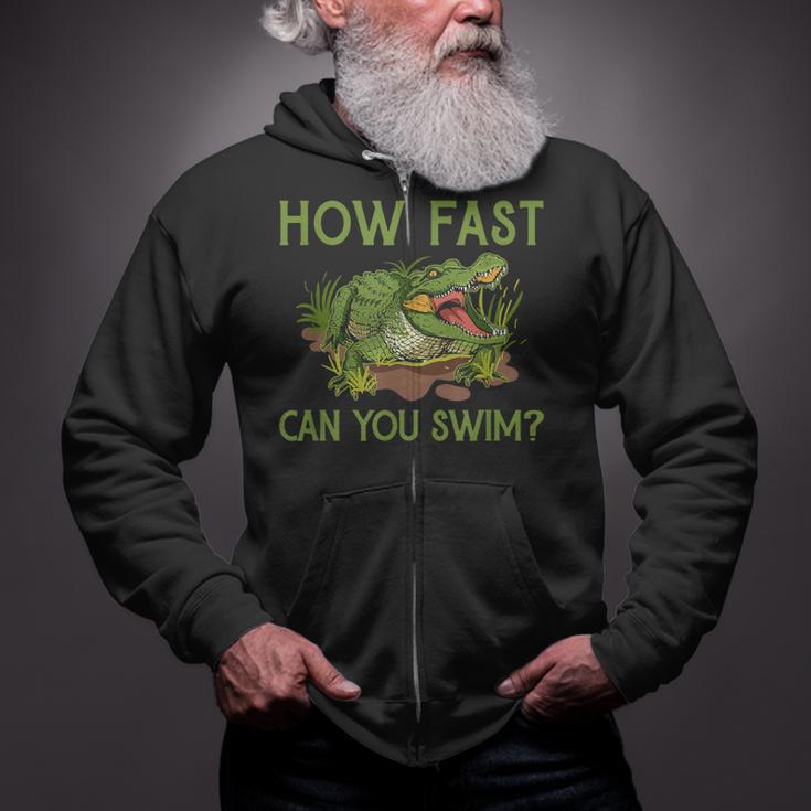 Swimmer Crocodile Swimming Humor How Fast You Can Swim Zip Up Hoodie Swimmer Crocodile Swimming Humor How Fast You Can Swim Zip Up Hoodie