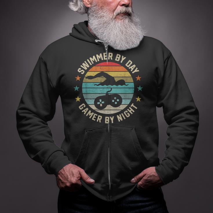 Swimmer By Day Gamer By Night Swimming Swim Lover Gaming Zip Up Hoodie
