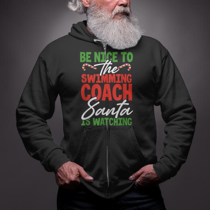 Swimming Coach Christmas Xmas Swimming Santa Zip Up Hoodie