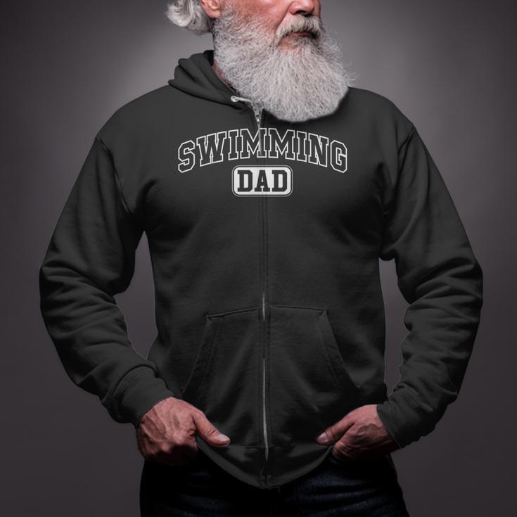 Swimming Dad Athletic Lettering Fathers Day Coach Zip Up Hoodie