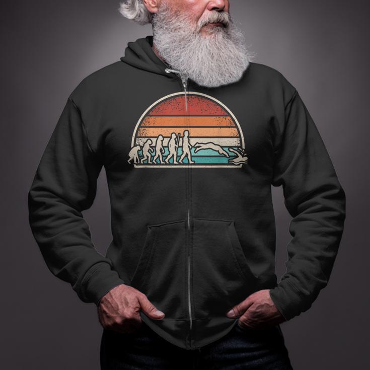 Swimming Evolution Retro Swim Swimmer Men Women Zip Up Hoodie Swimming Evolution Retro Swim Swimmer Men Women Zip Up Hoodie