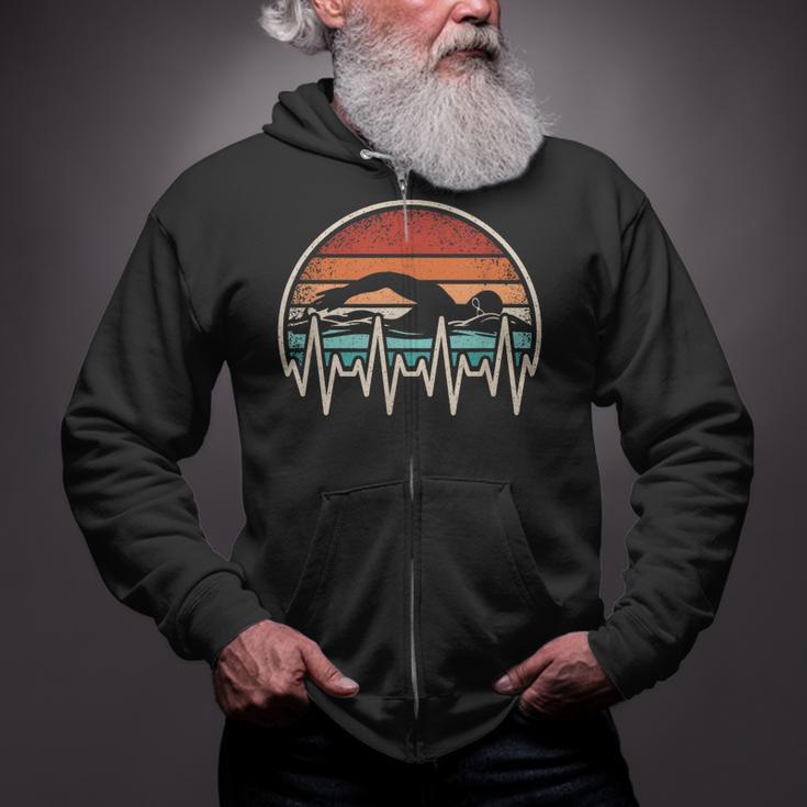 Swimming Heartbeat Retro Swim Swimmer Men Women Zip Up Hoodie Swimming Heartbeat Retro Swim Swimmer Men Women Zip Up Hoodie