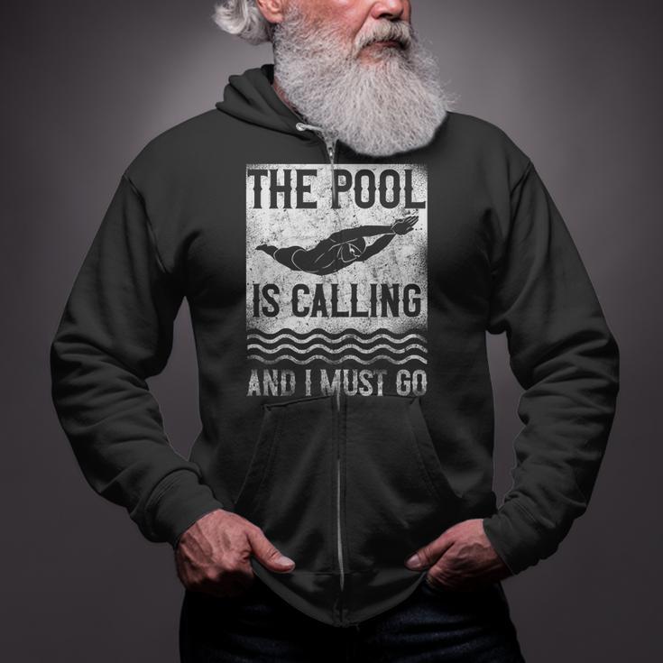 Swimming Swimmer Swim The Pool Is Calling Vintage Zip Up Hoodie