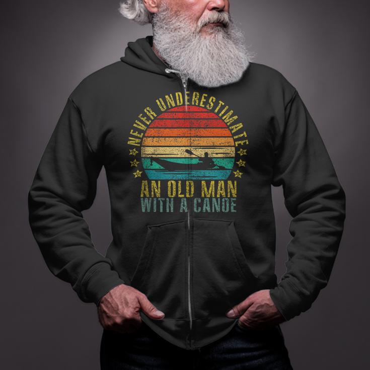 Never Underestimate An Old Man With a Canoe Retro Sleeveless Zip Up Hoodie