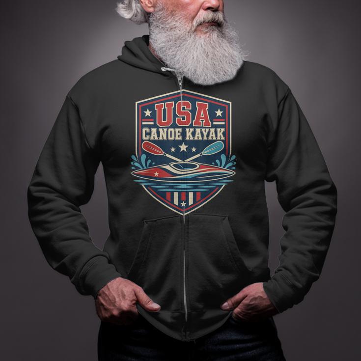 USA Canoe Kayak Paddling American Flag Emblem Zip Up Hoodie