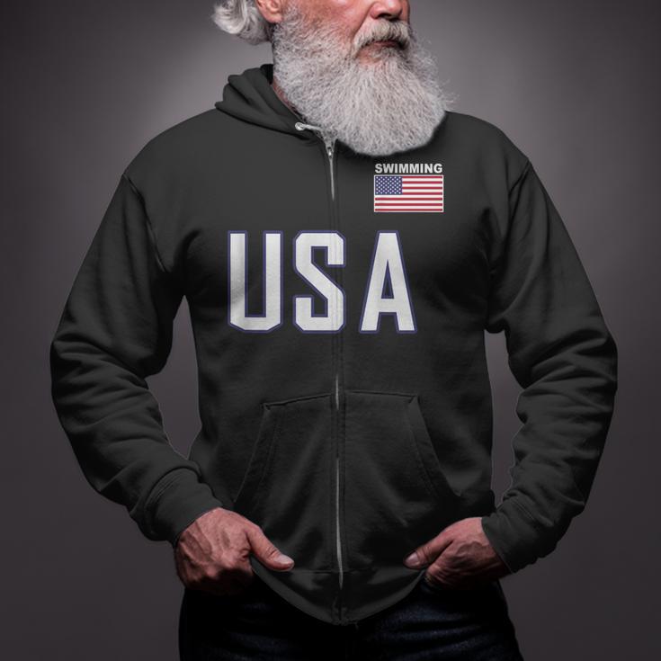 USA Flag Swim Swimming Sport Practice Equipment Men Women Zip Up Hoodie