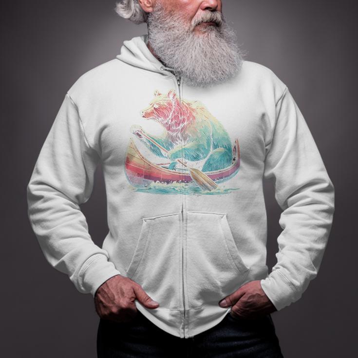 Canoe Bear Canoeing Raglan Baseball Tee Zip Up Hoodie