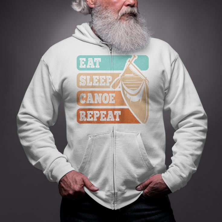 Eat Sleep Canoe Repeat Vintage Canoeing Canoeist Men Boys Raglan Baseball Tee Zip Up Hoodie