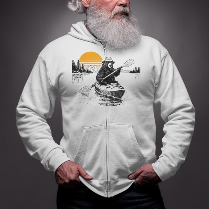 Kayaking Bear Retro Sunset Paddling Canoe Outdoor Adventure Zip Up Hoodie