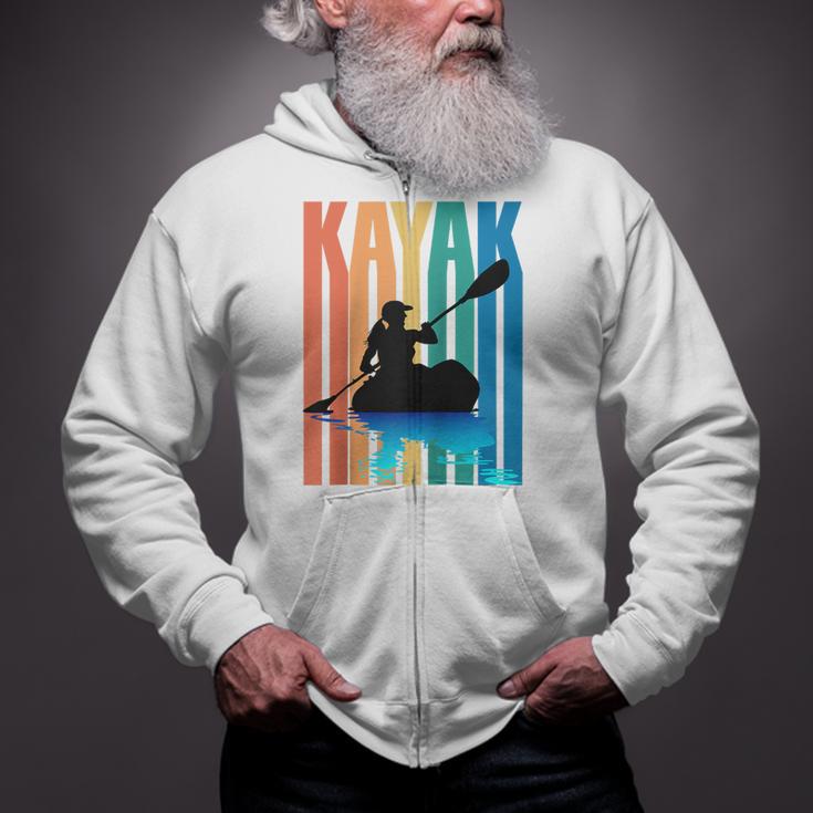 Kayaking Kayak Retro Art Canoe Raglan Baseball Tee Zip Up Hoodie
