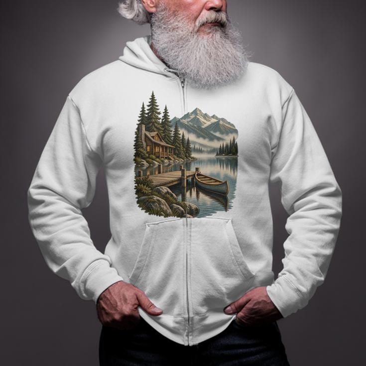 Lakeside Canoe Cabin Escape Scene Zip Up Hoodie Lakeside Canoe Cabin Escape Scene Zip Up Hoodie