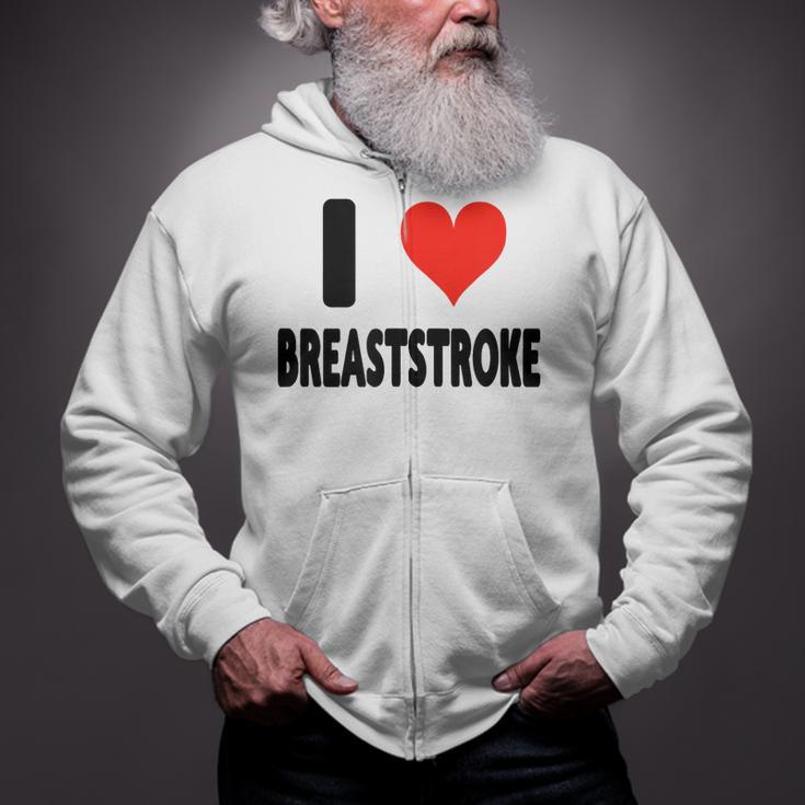 I Love Breaststroke Heart Swim Swimmer Pool Swimming Zip Up Hoodie