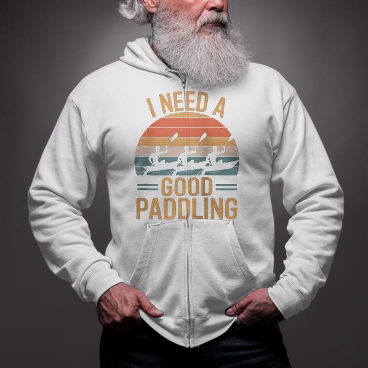 I Need A Good Paddling Retro Sunset Canoe Raglan Baseball Tee Zip Up Hoodie