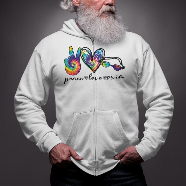 Peace Love Swim Tie Dye Swimmer Swimming Summer Trip Zip Up Hoodie