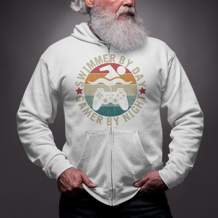 Swimmer By Day Gamer By Night Swimming Swim Gaming Zip Up Hoodie