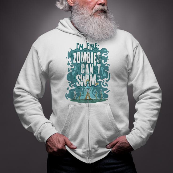 Swimming Quote Zombies Can't Swim For Swimmer Zip Up Hoodie Swimming Quote Zombies Can't Swim For Swimmer Zip Up Hoodie
